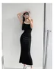 Casual Dresses Sexig ärmlös hög midja Slim Sling Dress Women's Summer Tight and Thin Elastic Package Hip Fishtail Long Maxi