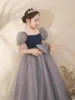 Girl Dresses Girls Tulle Formal Dress Fashion Luxury Bowknot Square Neck Pearl Bubble Sleeves Princess Birthday Graduation Ball Gowns