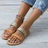 Sandales d'été pour femmes, pantoufles plates de grande taille, ensemble d'une ligne, bout tressé, C839
