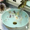 White China Artistic Handmade butterfly Ceramic Lavobo flower Countertop handmade ceramic small wash basin bathroom sinksgood qty Eibmf