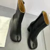 أسود العجل المقسّم أخمص القدمين أحذية جلدية خارجي من أحذية الكاحل في الكاحل الجولة جوارب كعب الكعب 8.5 سم