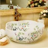 Europe Artistique Peinture Fleurs Lavabo en porcelaine Art Comptoir Washnasin Céramique Salle de bain Lavabos Lavabos porcelaine bol sinkgood qt Tqdp