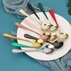 2024 Luxury Stainless Steel Soup Spoons Colorful Round Head Ice Cream Cake Dessert Coffee Mixing Spoon Kitchen Tableware Black Gold