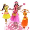 Party Favor Women Girl's Elastic Hawaiian Hula Dancer Gräskjol med blommatdräkt Set Birthday Tropical Decorations