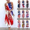Casual Dresses Ladies Independence Day Printing Fashion Round Neck Sling Loose Sleeveless Long Dress Summer Woman 2023 Trendy