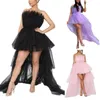 Casual Dresses Women's High Low Tulle klänning Stropplös fast färg Cocktail Party Prom Gown Tiered Tube Tutu Lång puffig kväll