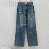 Jeans pour femmes Designer Pantalons avec Lettre Perles Perles Filles Coton Haut de gamme Milan Runway Marque Vintage Cowboy Casual Outwear Denim Long Straight Pantalon 91W8