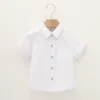 Familjsmatchande kläder högkvalitativa barnskjorta Kort ärmkläder Vanliga bomull Summer Lapel Boy Cardigan Shirts 230626