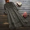Ethnic Clothing 2023 Spring Summer Women Solid Button Cotton Linen Cardigan Long Sleeve Shirt Muslim Dress Arab Casual