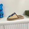 2023-Women's Interlocking Espadrille slipper mule Natural raffia Red and blue Web detail fashion sandal Cord platform with rubber sole shoes