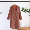 Women's Sleepwear Vintage Flower Printed Women's Cotton Long Sleeve Nightdress Four Seasons Thin Cardigan Home Night Wear Dress Skirts