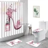 Dusch Curtains Cosmetics Parfym och Flower 3D Curtain 4st Set Custom Hooks Printed Decor Badrum Waterproof Cover Screen 230625