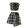 Casual Jurken 2 Delige Set 2023 Zomer Vrouwen Mode Strapless Rits Plaid Crop Top Onregelmatige Mini Rok Sexy Club Party kleding Pak