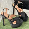 2023 Designer Luxury Pure Color Super High Heels Sandaler G Familjer Kvinnor 100% läder Casual Elegant Shoes Ladies Sexy Chunky Heels Hollow Toe Waterproof Sandal