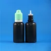 100 conjuntos/lote 30ml conta-gotas de plástico PRETO Garrafas invioláveis Tampas duplas à prova de crianças Longas e finas Pontas de agulha e Cig Liquid 30 mL Udbob