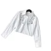 T-shirt court pour femmes, charmant chemisier en diamant blanc, hauts avec lettres brodées, chemises 3530