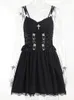 Vestidos casuales gótico Lolita gótico estético vendaje corsé estilo Grunge negro bordado Emo vestido mujeres A-line fiesta Alt ropa