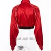 Kvinnors jackor sexig kort modejacka Kvinnor Streetwear Red Black Stand Collar dragkedja Crop Coat Kvinna Harajuku långärmad ytterkläder