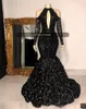 Jupes noires à plusieurs niveaux robes de bal col haut africain 3D dentelle fleurs paillettes robes de soirée grande taille robe réfléchissante Xu