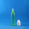 Liquidação! 100 conjuntos/lote 25ml UNICÓRNIO VERDE PET Frascos conta-gotas de plástico resistente a crianças à prova de adulteração Ponta longa fina e vapor líquido 2 Dnie