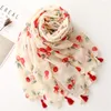 Scarves 180X85Cm 2023 Spring And Summer Fresh Sweet Style Cartoon Cherry Cotton Linen Scarf Bali Yarn Thin Silk Shawl Female