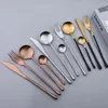 Dinnerware Sets Zoseil 24pcs Black Gold Cutlery 304 Stainless Steel Tea Spoon And Fork Knife Kitchen Dinner Flatware Set Brushed