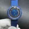 Montre homme New Iced Diamonds cadran bleu montre diamants boîtier 37.5MM bracelet en cuir mouvement à quartz