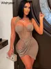 Dresses Year Nude Mesh Insert Caged Mini Dress Women Birthday Party Night Club Outfits Irregular Hem Corset Halter Bodycon Vestidos