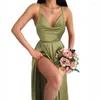 Robes décontractées Robe d'été sans manches Sexy col en V longue longueur au sol tenue de banquet Slim Split femmes