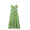 Sukienki swobodne 2023 Sukienka z nadrukiem Kobieta na puste kobiety Summer Summer Vintage Backless Midi Beach Green Chicka