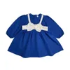 Девушка платья для девочки -принцесса платье Klein Blue Big White Bow Girl Dress Spring осень малыш 230625