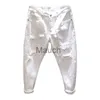 メンズジーンズ新しいホワイトジーンズの男性オールマッチファッションリッピングホールスリムストレッチハーレムパンツ快適な男性ストリートウェアデニムズボンJ230626