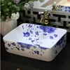 Pia de cerâmica Jingdezhen lavatório de bancada de cerâmica lavatório retangular azul branco lavatório de banheiro Sinksgood qty Dfmti