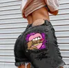 Womens Shorts Selling Denim Personality Mouth Bite Finger Printing Fashion Hole Pants Women 230625