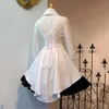 Jurken Gothic Vrouwen Lolita Jurken Zomer Lange Mouw Zwarte Avond Big Size Boog Kraag Geplooide Lace Up Goth Vintage Witte Chique Jurk