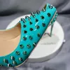 All Spikes Rivets Cover Blue Fashion 12Cm High Heels Scarpins Pumps Stiletto Wedding Party Shoes Plus Size 33-45