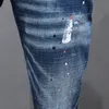 Erkek Kot Moda Tasarımcısı Erkek Kot Retro Mavi Streç Slim Fit Boyalı Yırtık Kot Erkekler Kore Tarzı Vintage Rahat Kot Pantolon Hombre 230626