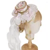 Bérets CPDD Lolita Vintage chapeau haut de forme rond à volants dentelle noeud perle pendentif thé Bonnet pince à cheveux Royal Anime Cosplay casque