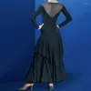 무대 착용 볼룸 댄스 경연 대회 드레스 성인 공연 의상 V 자형 넥 백 왈츠 드레스 탱고 긴 소매 BI008