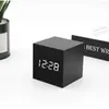 Retro Desktop LED Square Barm Clock Kontrola głosu drewniany w stylu nordyckim Luminous cyfrowy zegar elektroniczny USB/AAA zasilany