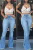 Jeans da donna 2023 Fashion Striped Donna Flare Elastic Skinny Denim Pantaloni a gamba larga Street Hipster Pantaloni strappati S-2XL