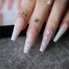 Valse Nagels Mooie Baby Boomer Ombre Lange Doodskist kunstnagels Gift Luxe Crystal Galore Fake Box Druk op Ballet 230626