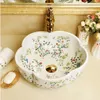 Europe Artistique Peinture Fleurs Lavabo en porcelaine Art Comptoir Washnasin Céramique Salle de bain Lavabos Lavabos porcelaine bol sinkgood qt Tqdp