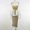 Casual Jurken Glanzende Metallic Mouwloze Jurk Vrouwen Sexy Spaghetti Ruches Bandage Schede Sparkly Backless Avondfeest Kleding