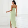 Sıradan Elbiseler Avrupa ve Amerika 2023 Yaz Strap Sütyen Kadın Moda Seksi Açık Arka Yüksek Bölünmüş Uzun Elbise