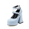 Dress Shoes Women Summer Goth Sandals Platform Block High Heels Black Buckle Casual Mary Janes Brand Design Y2k