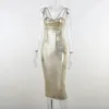 Casual Dresses Shiny Metallic Sleeveless Dress Women Sexy Spaghetti Strap Ruched Bandage Sheath Sparkly Backless Evening Party Clothes