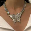 925 Sterling Silver Fashion Jewelry Animals Necklaces For Women Hip Hop Full Diamond CUBAN CHAIN Woman Punk Exaggerated Diamond Inlaid Butterfly NECKLACE