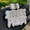 Charmes Iced Out Bling Lettres Rue Prêtre Pendentif Collier Argent Couleur Rectangle CZ Zircon Badge Charme Hommes Hip Hop Bijoux 230626