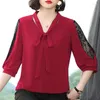 Blouses pour femmes Vintage 2023 été femmes coréenne demi manches solide en mousseline de soie Blouse mode élégant décontracté dame lâche chemise vêtements S177